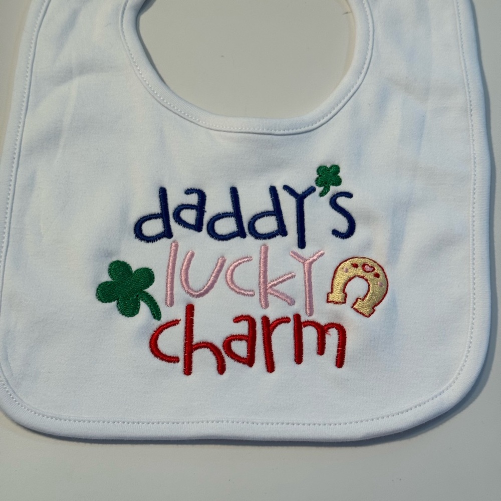 Embroidered Baby Bib - White with Multicolor Design